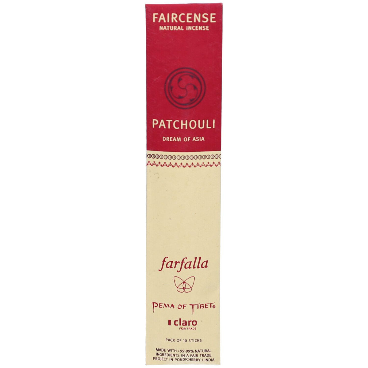Farfalla Patchouli / Dream of Asia, bâtons d'encens Faircense bio (10 pièces)