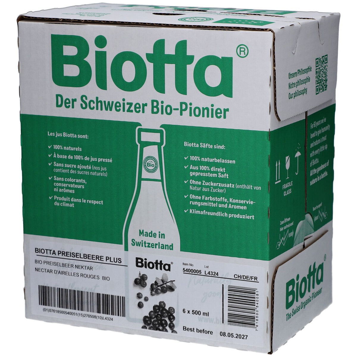 Biotta Nectar d'Airelles Rouges Bio (6 pièces)