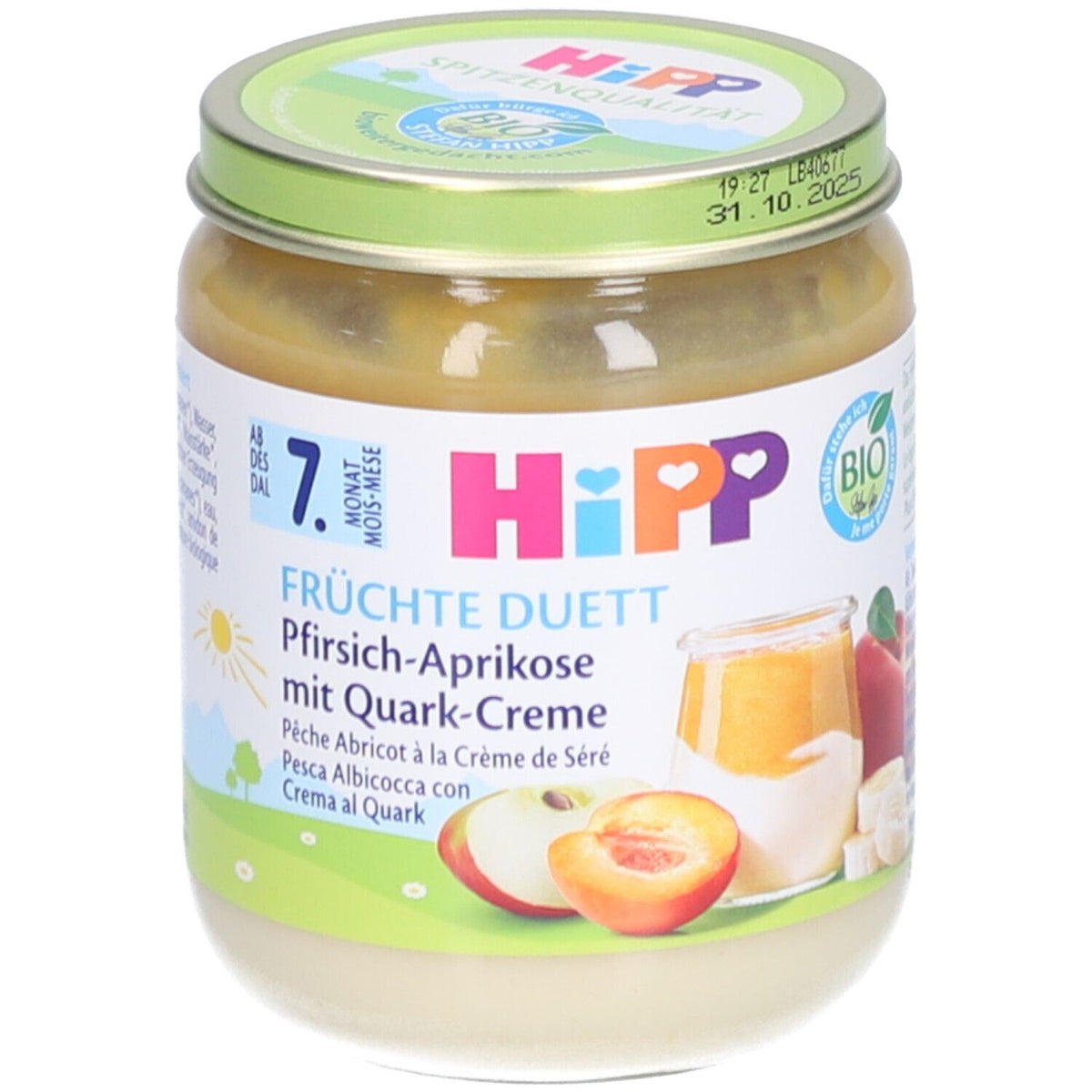 HiPP Petit pot Pêche-Abricot avec crème de quark dès 7 mois (160 g)