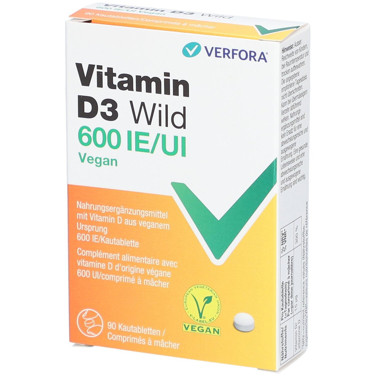 Verfora Vitamin D3 Wild 600 UI vegan — 90 pièces