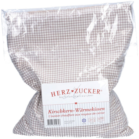 HERZZUCKER® Coussin Chauffant aux noyaux de cerise 26 x 21 cm Motif carreaux/laine beige