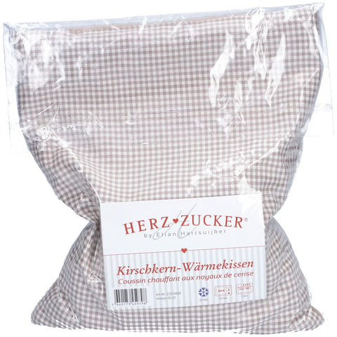 HERZZUCKER® Coussin Chauffant aux noyaux de cerise 26 x 21 cm Motif carreaux/laine beige
