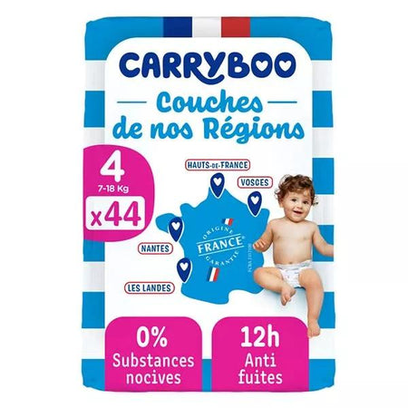 Carryboo Couches Ultra Absorbantes 12h Anti-Fuite Taille 4 (7-18kg) x44
