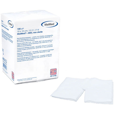 MaiMed® compresses non tissées fendues 10 x 10 cm, 12 plis, non stériles