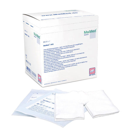 MaiMed® compresses fendues non tissées 7,5 x 7,5 cm 8 plis non stérile (100 pièces)