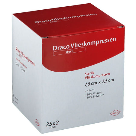Draco compresse non tissée 4 épaisseurs, 7,5 x 7,5 cm stérile (25x2 pièces)
