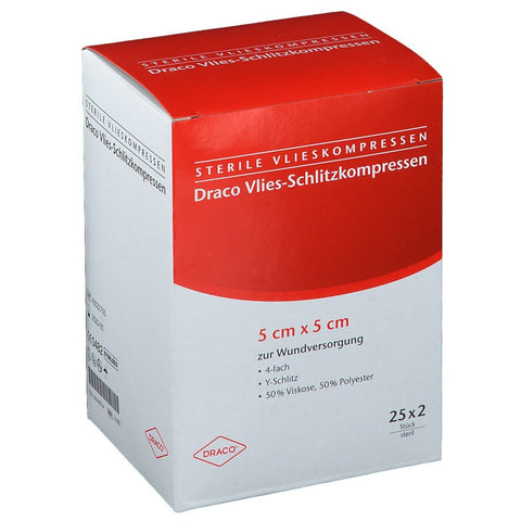 Draco Compresses fendues en non-tissé 5 x 5 cm 4 plis stériles (25x2 pièces)