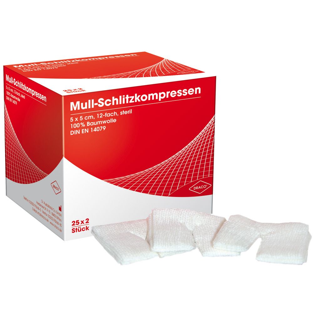 Draco Compresses stériles à fente 12 plis 5 x 5 cm (25x2 pièces)