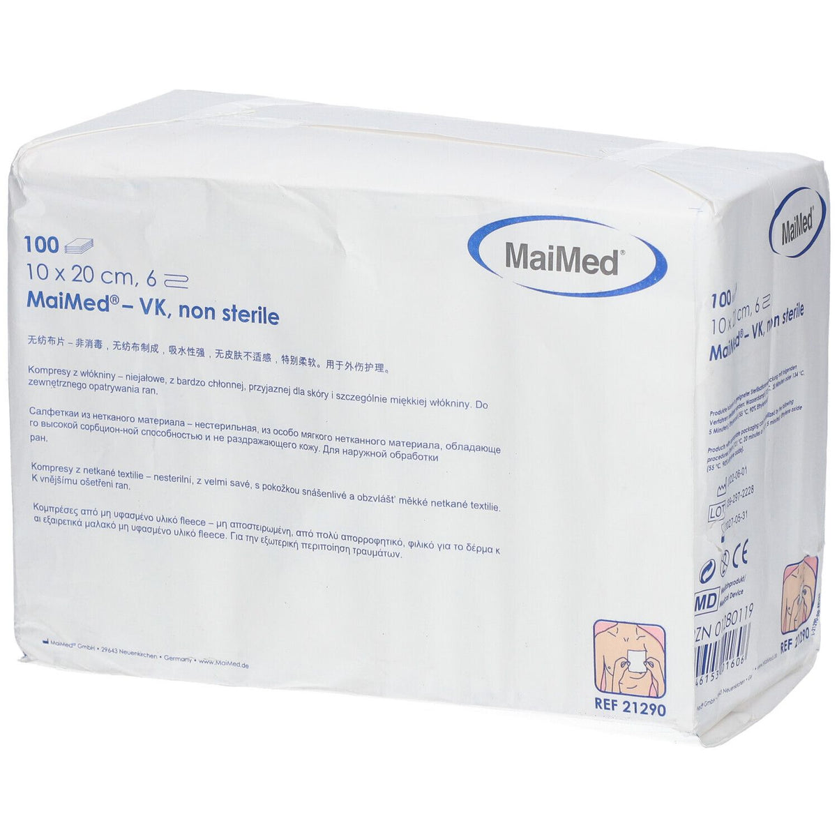 MaiMed® compresses en non-tissé 10 x 20 cm, 6 plis, non stériles (100 pièces)