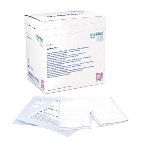 MaiMed® Compresses fendues en non-tissé 5 x 5 cm 6 plis stériles (25x2 pièces)