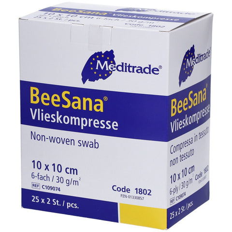 BeeSana® compresse non tissée stérile 6 plis, 30 g, 10 x 10 cm (25 x 2 pièces)