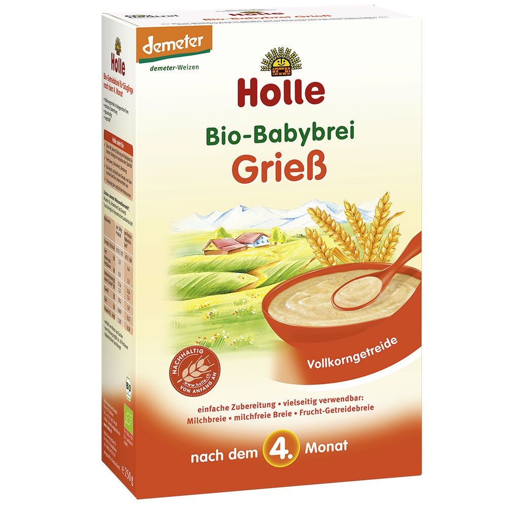 Holle Bouillie de céréales complètes bio à la semoule dès le 5ème mois - 250 g