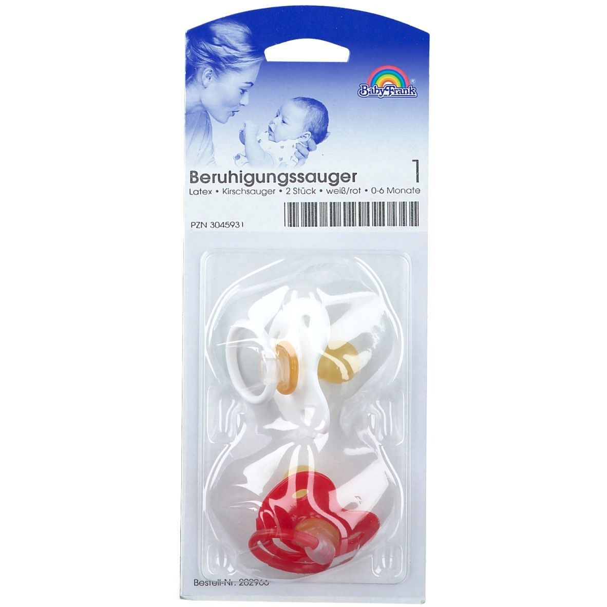 Baby-Frank® sucette apaisante 0-6 mois forme cerise blanc / rouge (2 pièces)