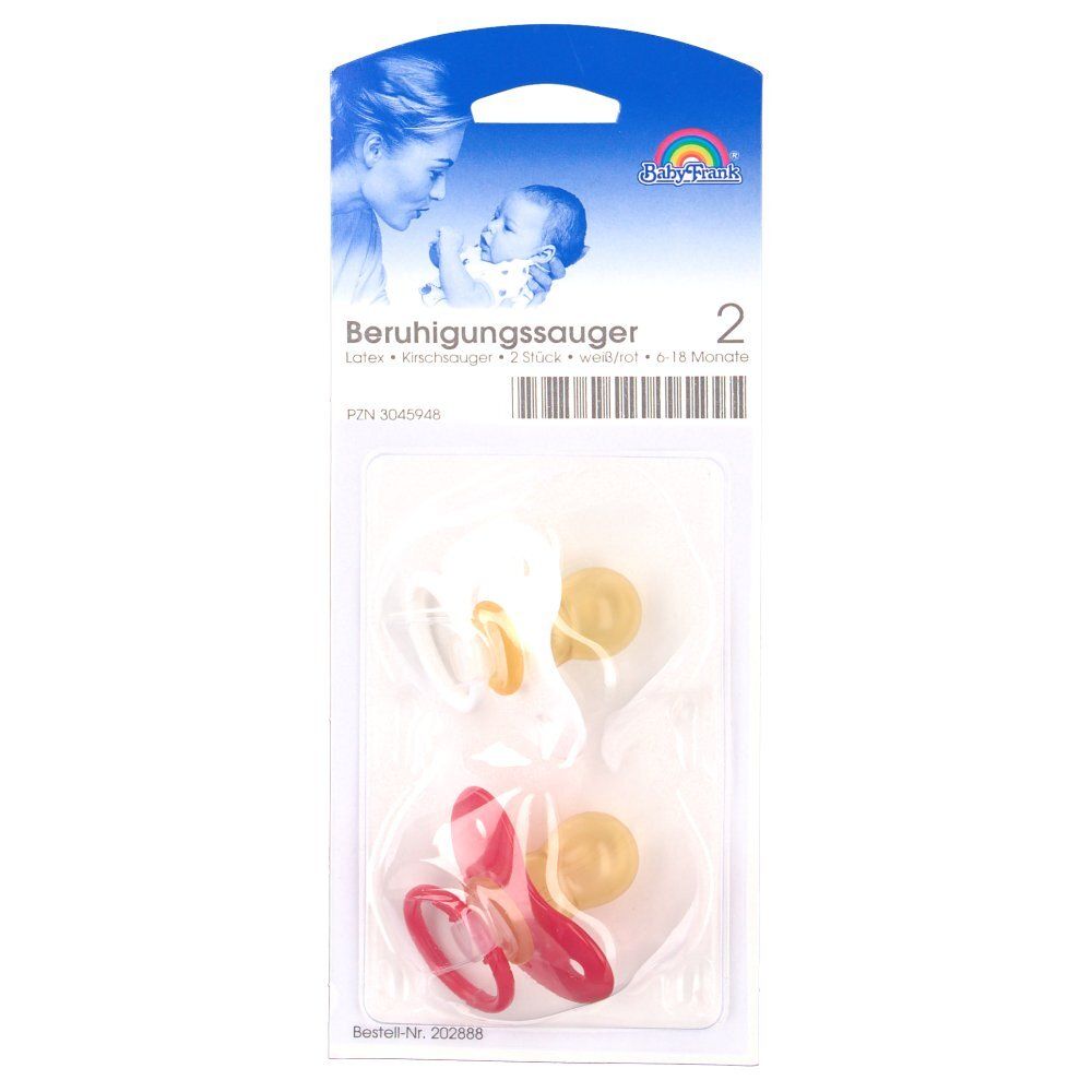 Baby-Frank sucette apaisante 6-18 mois forme cerise blanc/rouge (2 pièces)