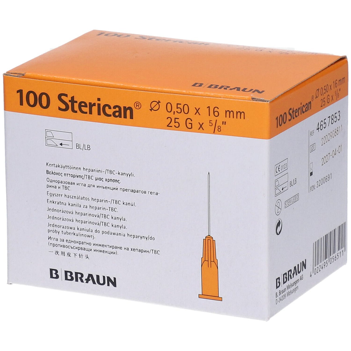 Sterican® Héparine, Tuberculine G25 x 5/8 pouce 0,50 x 16 mm orange