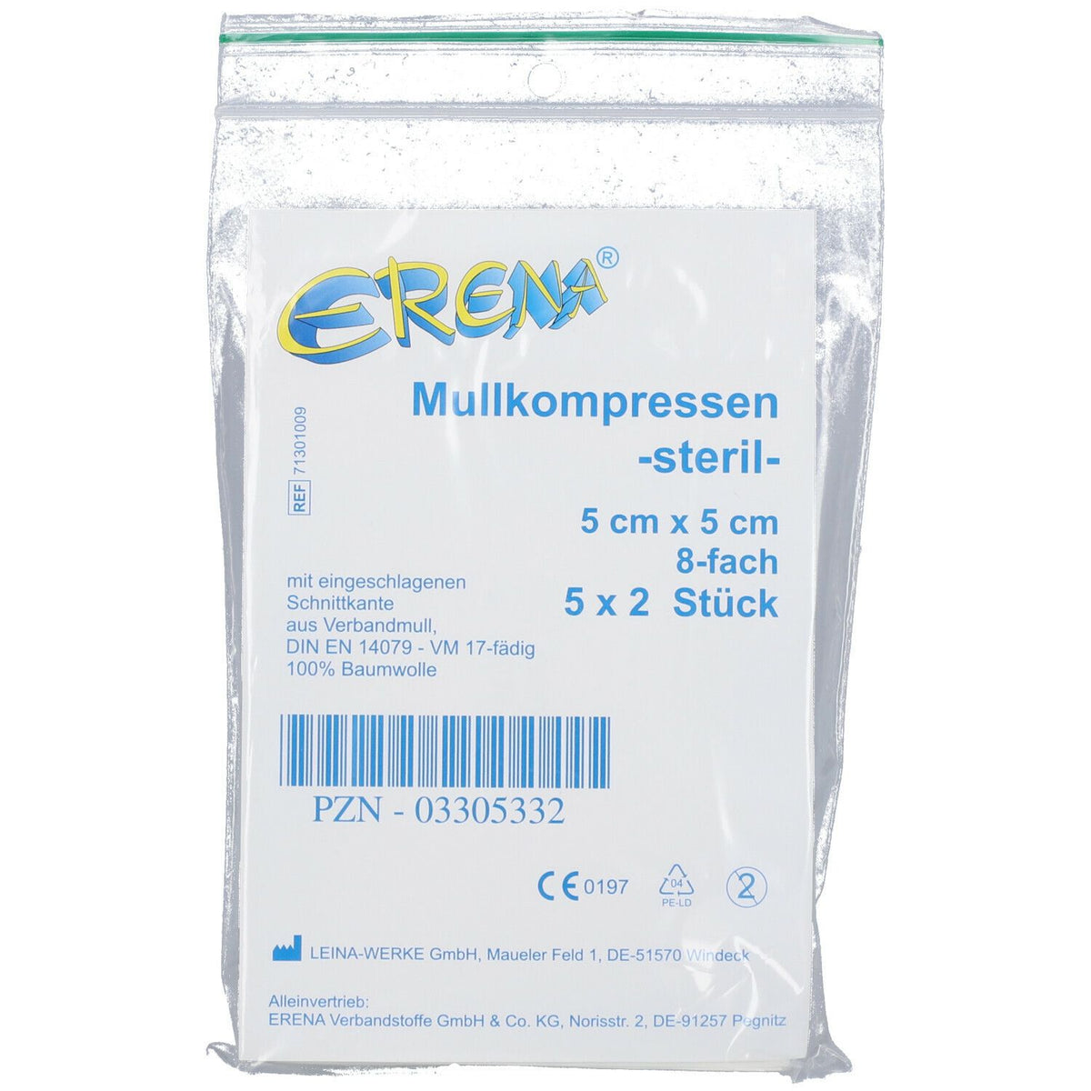Erena® compresses de gaze 8 plis 5 x 5 cm stériles (5x2 pièces)