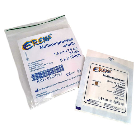Erena® Compresses de gaze 8 plis 7,5 x 7,5 cm stériles (5x2 pièces)