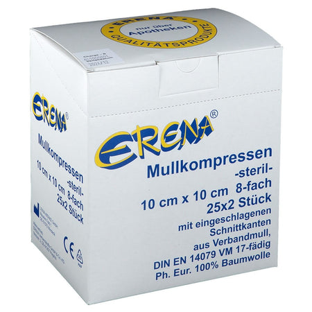 Erena® compresses de gaze stériles 10 x 10 cm 8 plis (25x2 pièces)