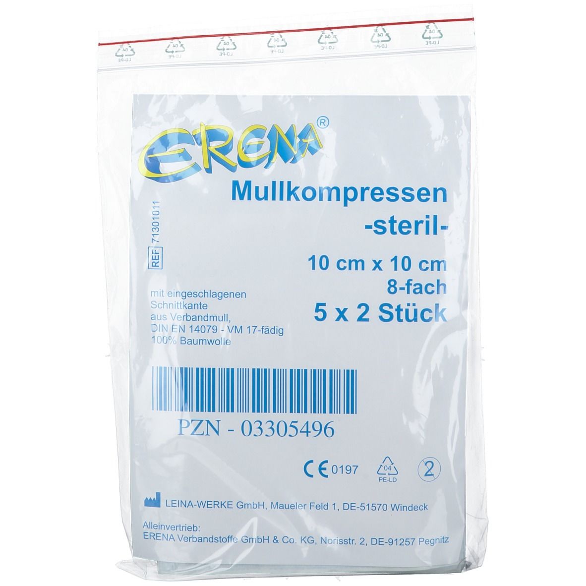 Erena compresses de gaze stériles 10 x 10 cm 8 plis (5x2 pièces)