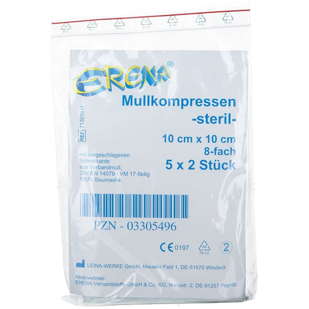 Erena compresses de gaze stériles 10 x 10 cm 8 plis (5x2 pièces)