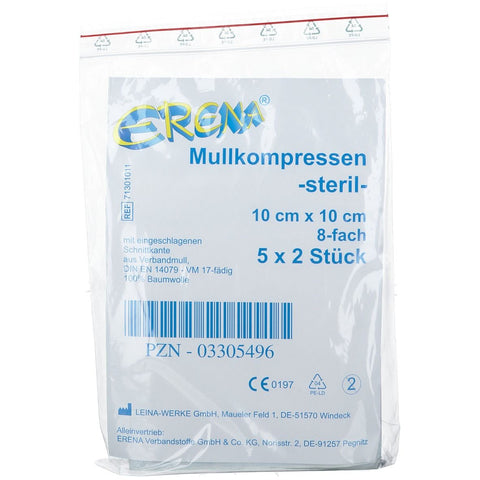 Erena compresses de gaze stériles 10 x 10 cm 8 plis (5x2 pièces)