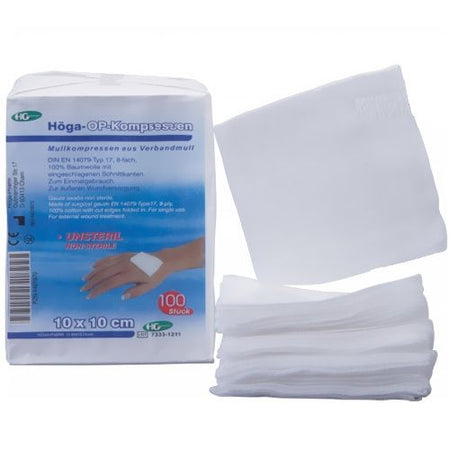 Höga compresses chirurgicales 10x10cm, 100 pièces non stérile
