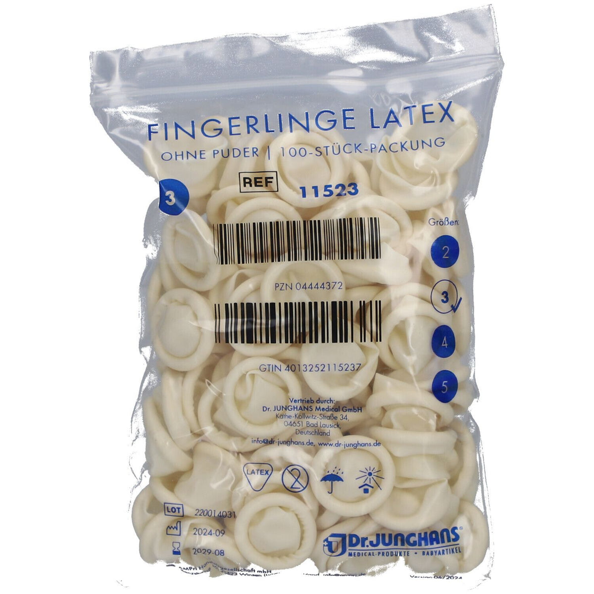 Dr. Junghans® doigtier chirurgical en latex taille 3 (100 pièces)