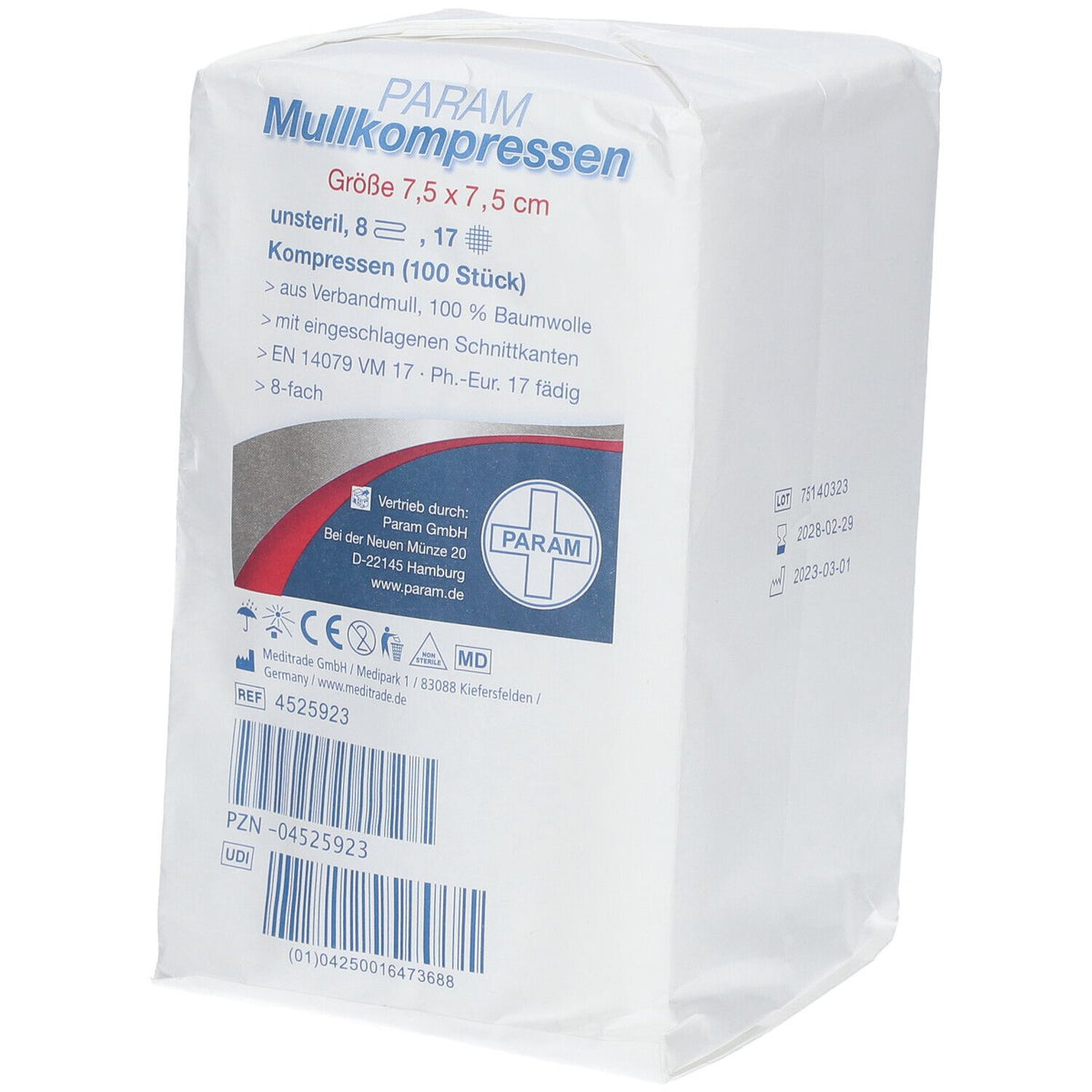 PARAM compresses de gaze 7,5 cm x 7,5 cm non stériles 8 plis (100 pièces)