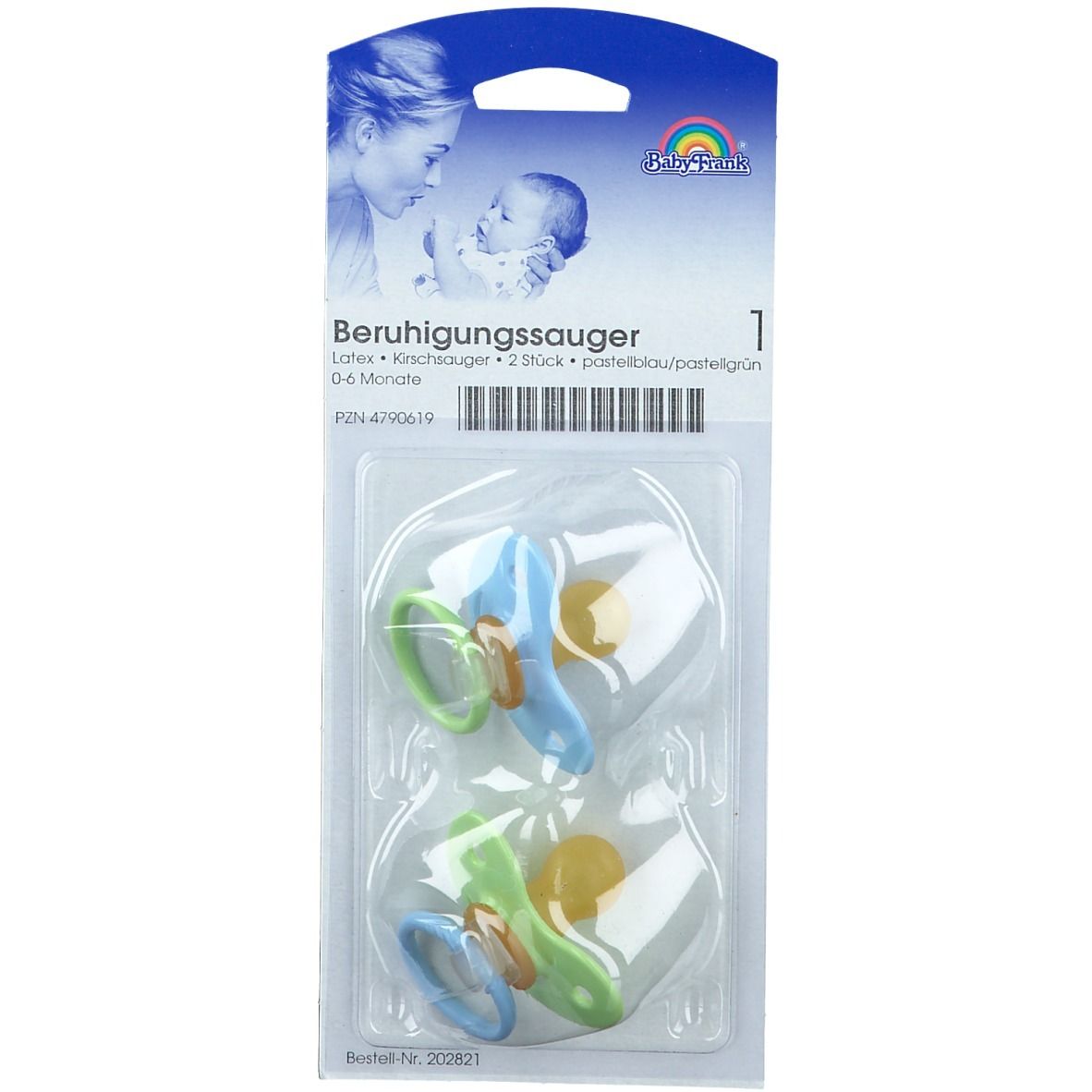 Baby-Frank® tétine latex 0-6 mois bleu/vert (2 pièces)