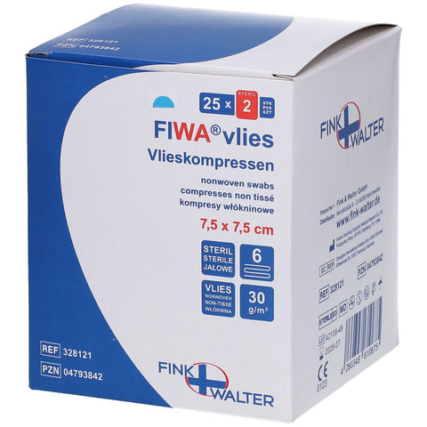 FIWA® Compresses non tissées 7,5x7,5 cm stériles — 25x2 pièces