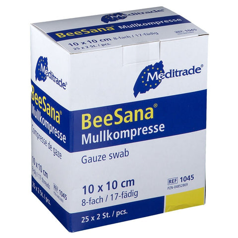 BeeSana® compresse de gaze 8 couches 10 x 10 cm stérile (25x2 pièces)