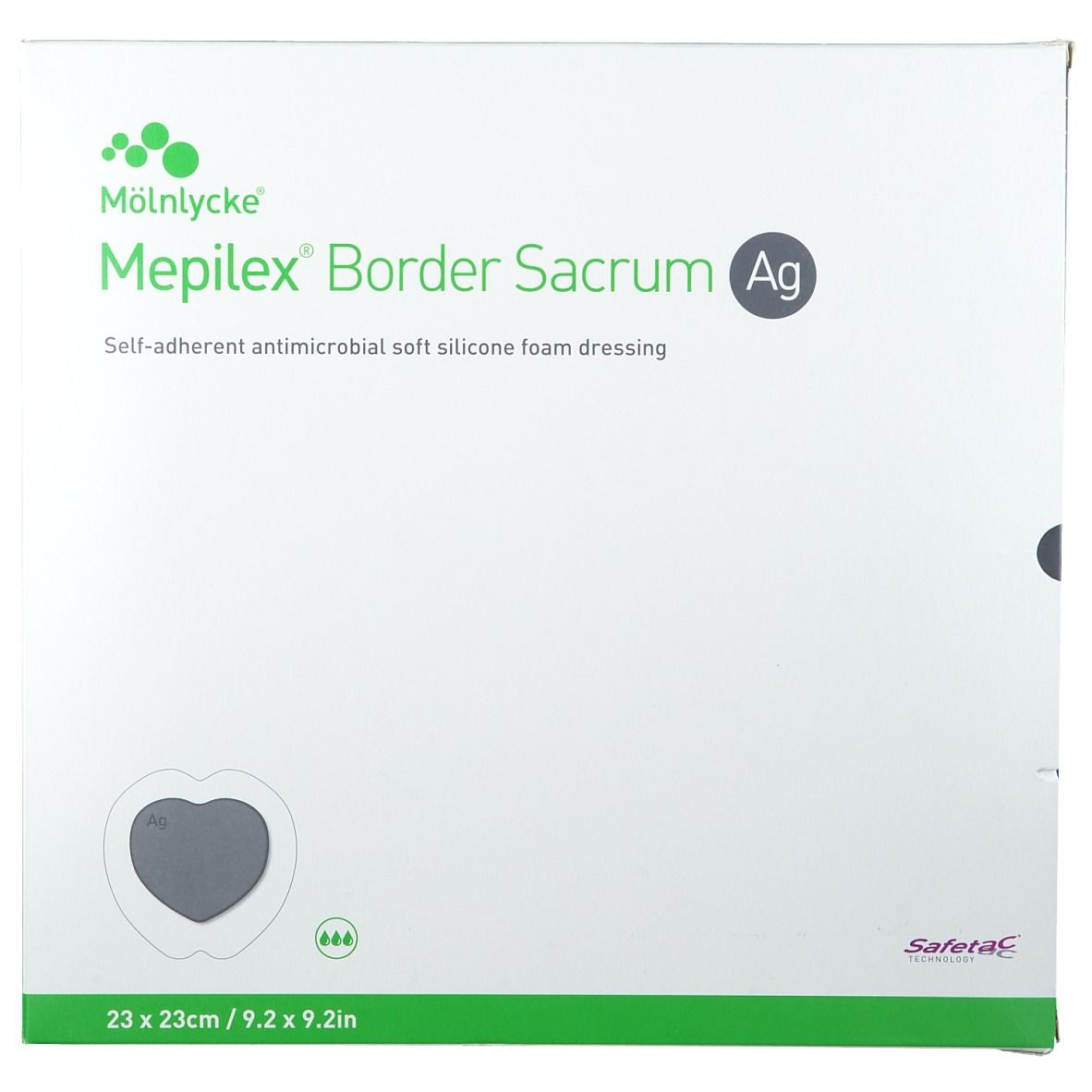 Mepilex® Border Sacrum Ag pansement en mousse 23x23 cm (5 pièces)