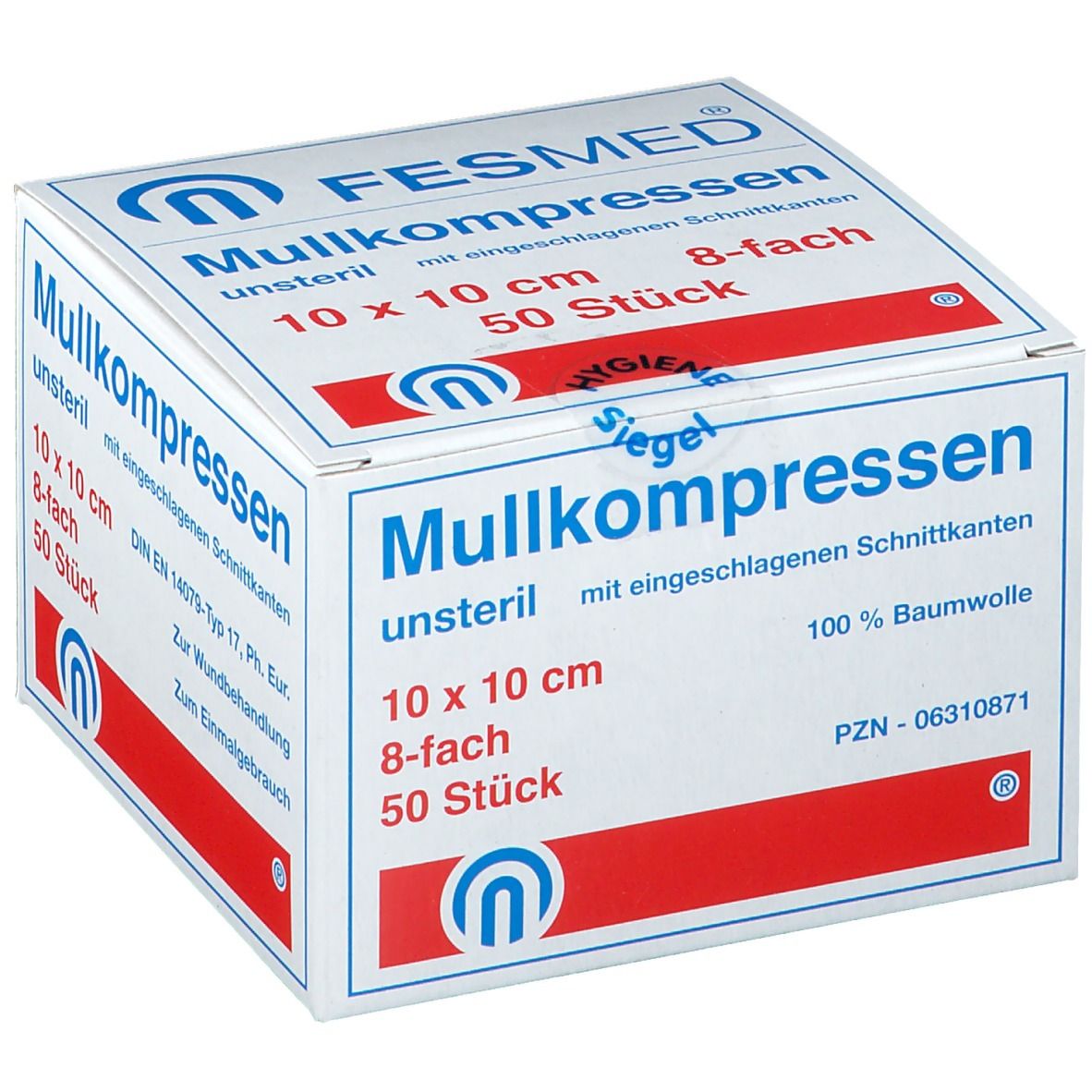 FESMED ES compresses de gaze 10 x 10 cm 8 plis non stérile (50 pièces)