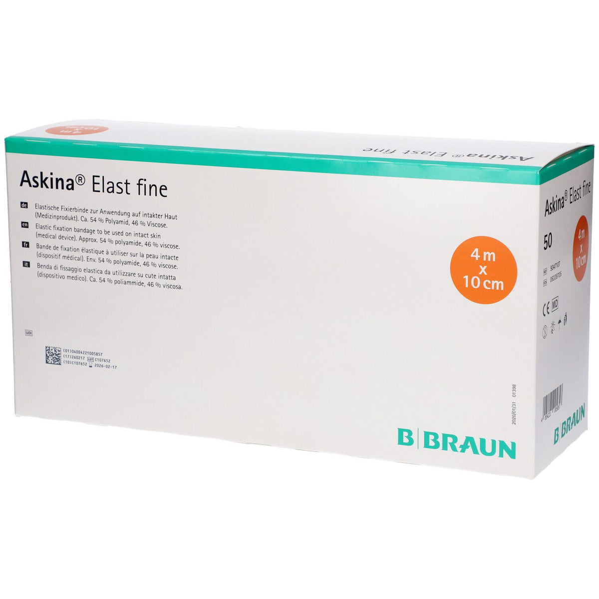 Askina® Elast Fine bande de fixation en vrac 4 m x 10 cm (50 pièces)