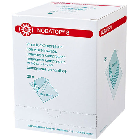 NOBATOP® compresses non tissées 8 plis 10 x 10 cm stériles (25x5 pièces)