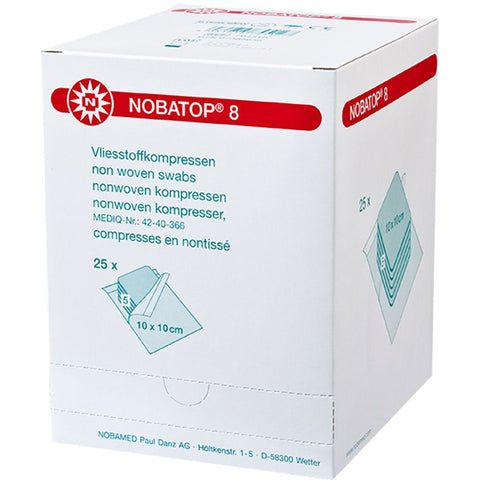NOBATOP® compresses non tissées 8 plis 10 x 10 cm stériles (25x5 pièces)