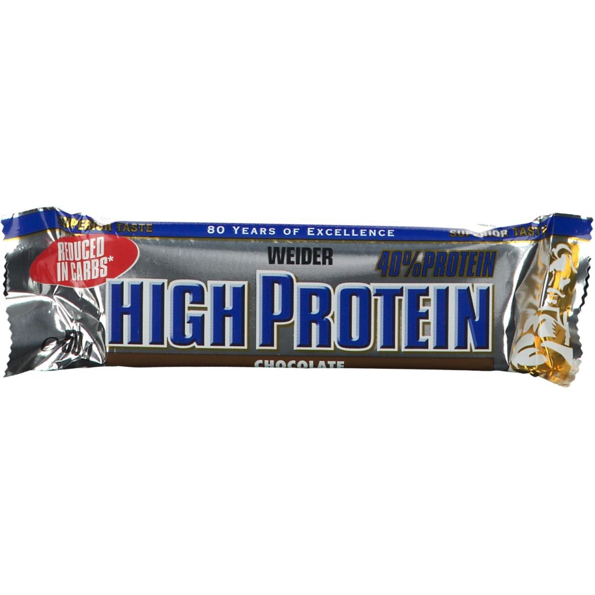 Weider 40 % High Protein Low Carb, chocolat, barre — 50 g