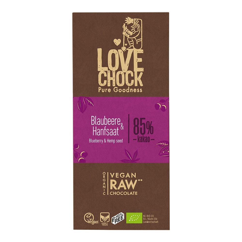 LOVECHOCK myrtille & graines de chanvre 85% cacao (70 g)