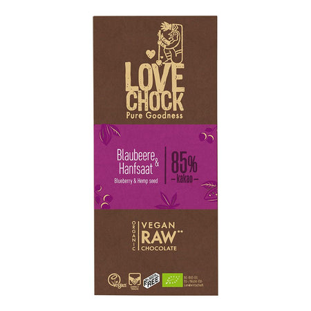 LOVECHOCK myrtille & graines de chanvre 85% cacao (70 g)
