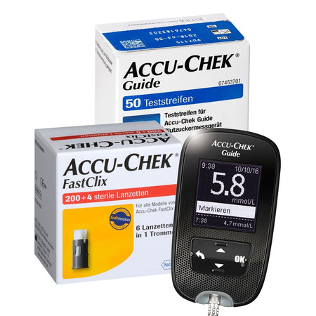 ACCU-CHEK® Guide mmol/L + bandelettes de test + lancettes FastClix (1 pièce)