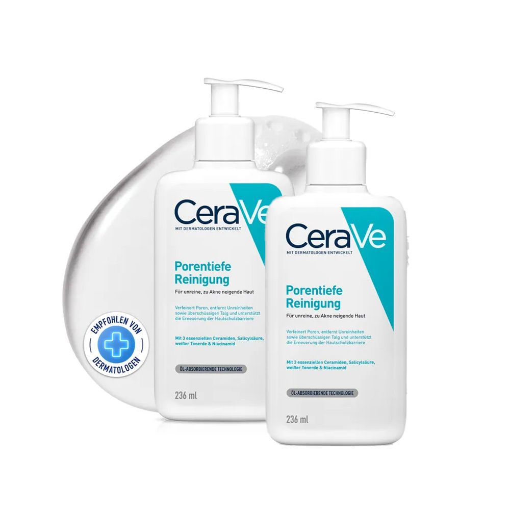 CeraVe Nettoyage en profondeur des pores : gel moussant nettoyant à l'acide salicylique pour le visage, pour peaux impures et sujettes à l'acné (2x236 ml)