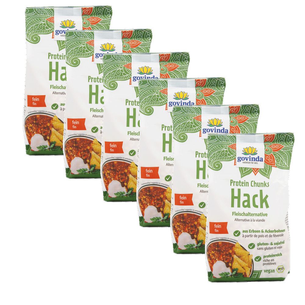 Govinda Protein Chunks haché fin – alternative végétale à la viande à base de pois et de fèves — 6x125 g