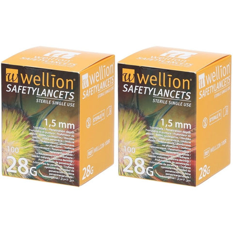 Wellion lancettes de sécurité 28 G 1,5 mm (2x100 pièces)