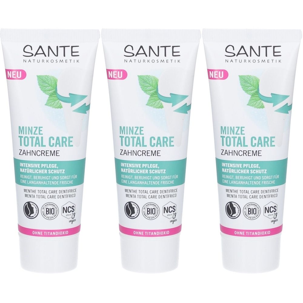 SANTE® dentifrice Total Care à la menthe avec fluor – fraîcheur naturelle (3x75 ml)
