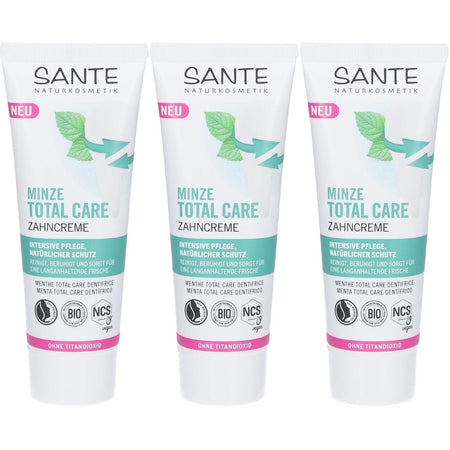 SANTE® dentifrice Total Care à la menthe avec fluor – fraîcheur naturelle (3x75 ml)