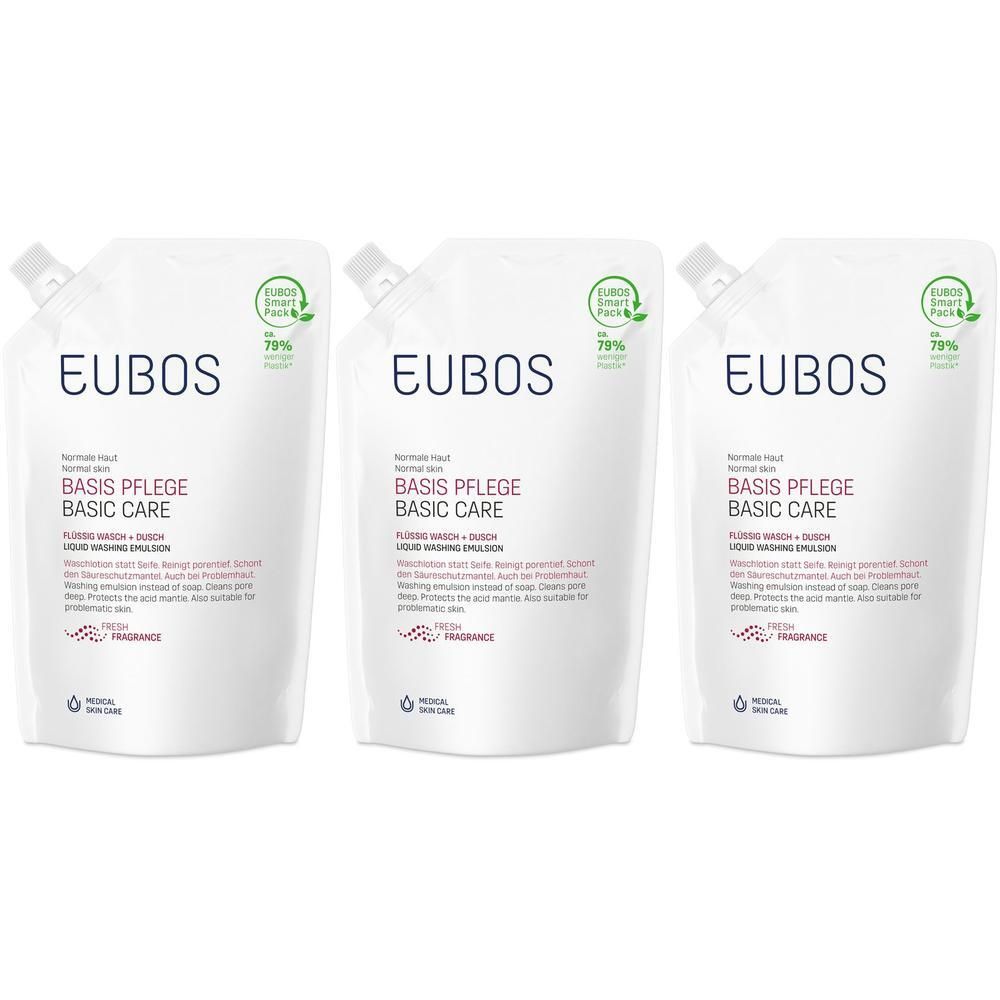 Eubos Soin de base liquide lavage et douche rouge recharge sans savon (3x400 ml)