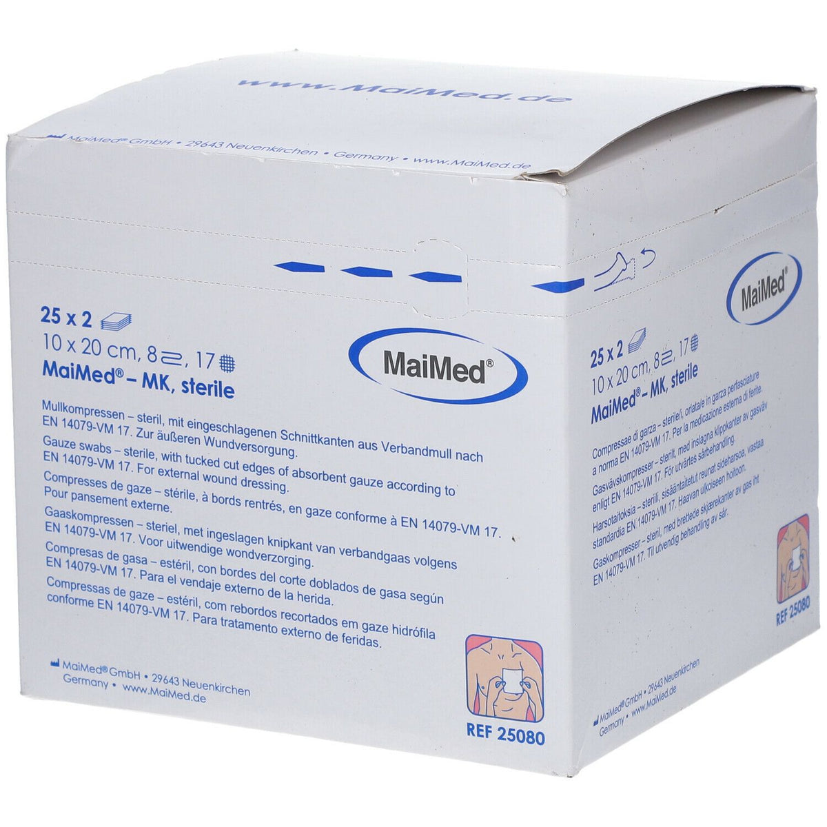 MaiMed® compresses de gaze stériles 10 x 20 cm 8 plis (25x2 pièces)