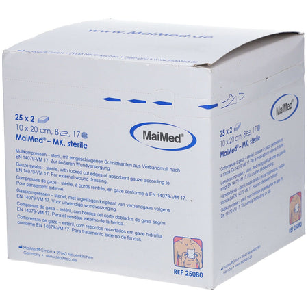 MaiMed® compresses de gaze stériles 10 x 20 cm 8 plis (25x2 pièces)
