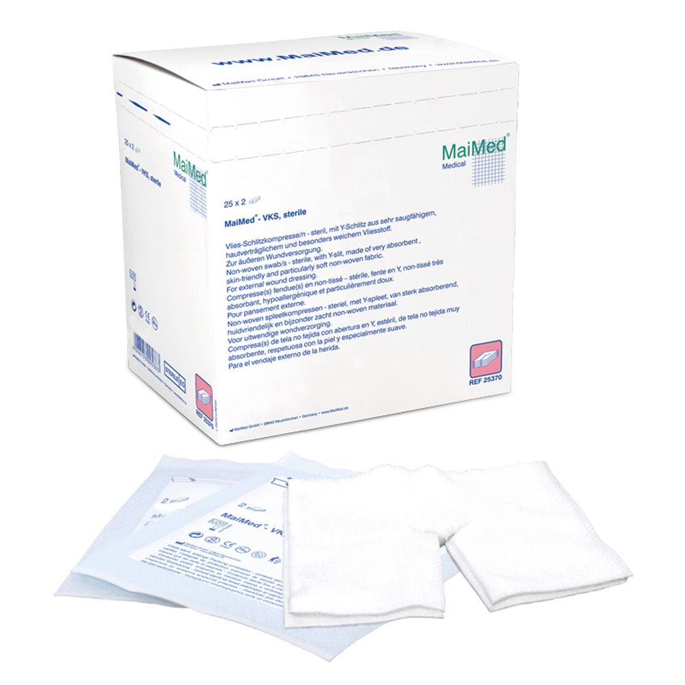MaiMed® compresses à fente en non-tissé 5 x 5 cm, 12 plis, stériles