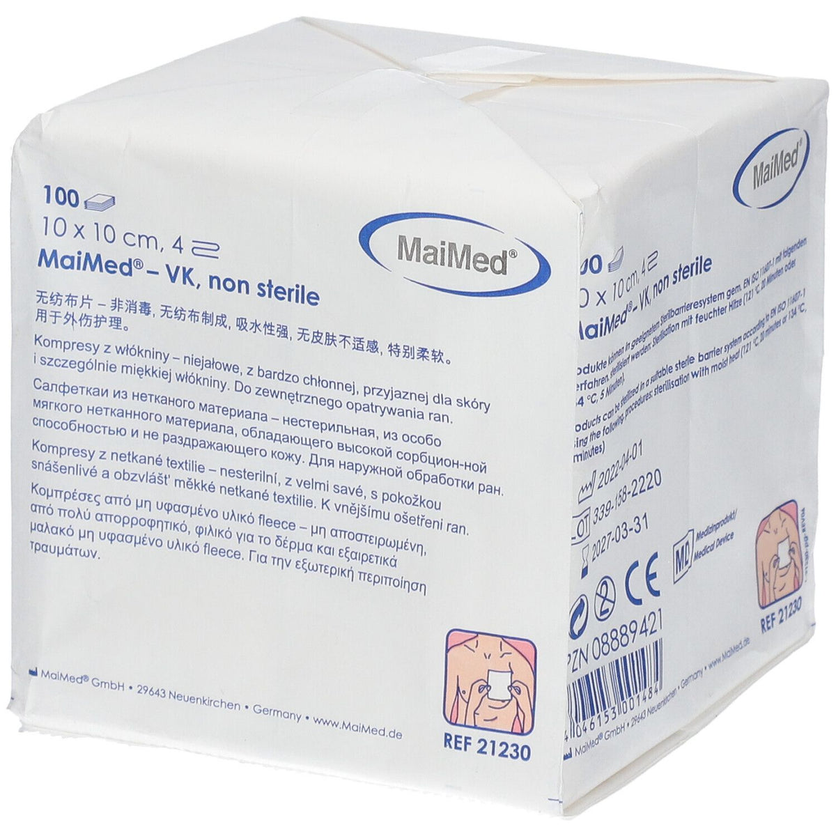MaiMed Compresses non tissées 10 x 10 cm non stériles (100 pièces)